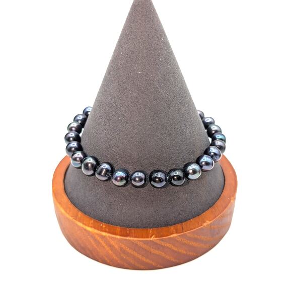 Genuine Approximate 7mm Peacock Knotted Pearl Gold Tone Slide In Clasp Bracelet - Picture 3 of 5